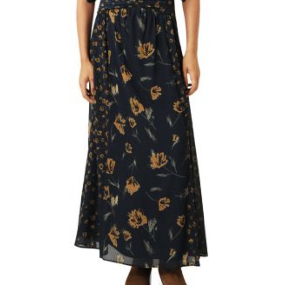 ba&sh Black and Gold Floral Maxi Skirt
